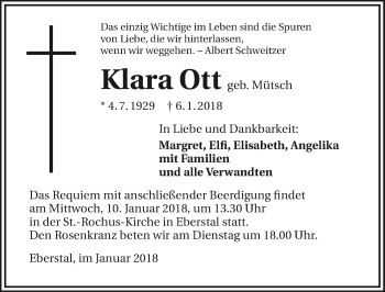 Traueranzeige von Klara Ott 