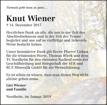 Traueranzeige von Knut Wiener 