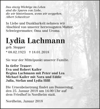 Traueranzeige von Lydia Lachmann 