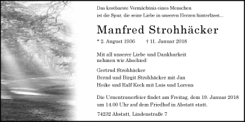 Traueranzeige von Manfred Strohhäcker