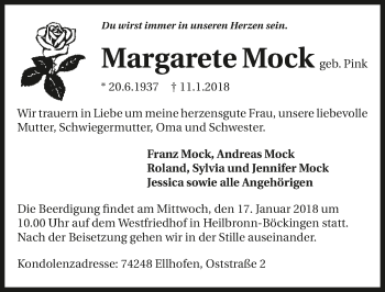 Traueranzeige von Margarete Mock 