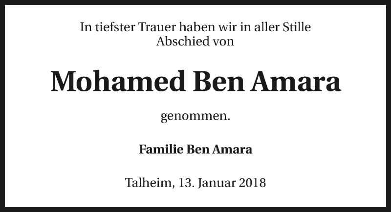  Traueranzeige für Mohamed Ben Amara vom 13.01.2018 aus 