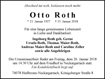 Traueranzeige von Otto Roth