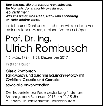 Traueranzeige von Ulrich Rombusch 