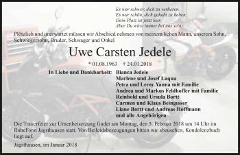 Traueranzeige von Uwe Carsten Jedele 