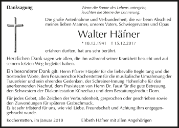 Traueranzeige von Walter Häfner 