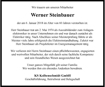 Traueranzeige von Werner Steinbauer 