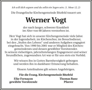 Traueranzeige von Werner Vogt 