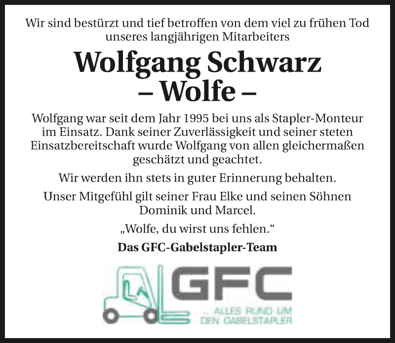  Traueranzeige für Wolfgang Schwarz vom 10.01.2018 aus 