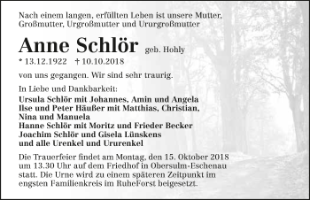 Traueranzeige von Anne Schlör 
