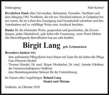 Traueranzeige von Birgit Lang 