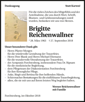 Traueranzeige von Brigitte Reichenwallner 