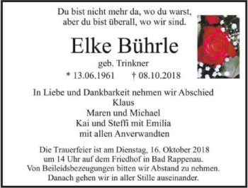 Traueranzeige von Elke Bührle 