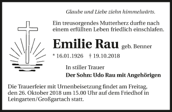 Traueranzeige von Emilie Rau 