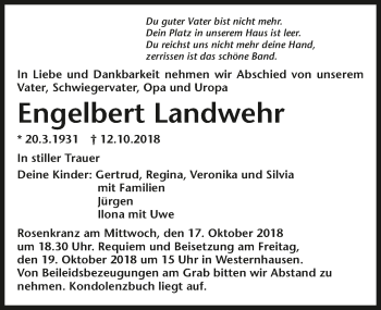 Traueranzeige von Engelbert Landwehr 