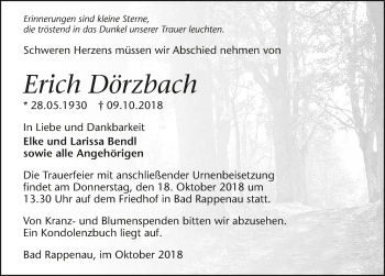 Traueranzeige von Erich Dörzbach 