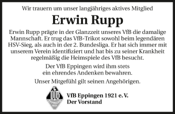 Traueranzeige von Erwin Rupp 