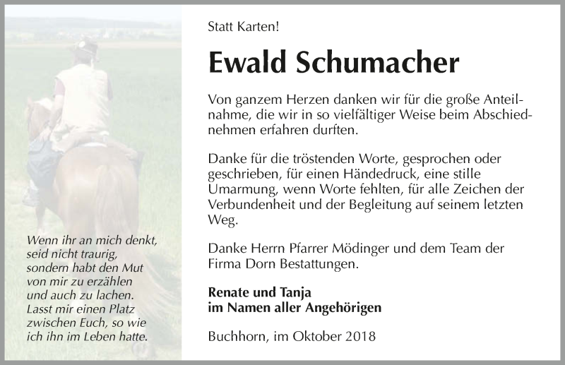  Traueranzeige für Ewald Schumacher vom 27.10.2018 aus 