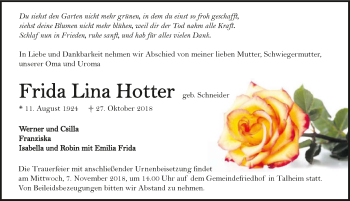 Traueranzeige von Frida Hotter 