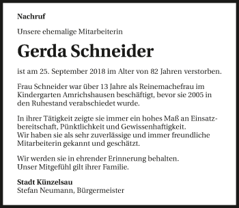 Traueranzeige von Gerda Schneider 