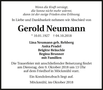 Traueranzeige von Gerold Neumann 