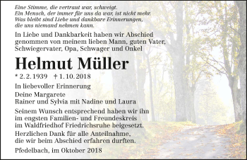 Traueranzeige von Helmut Müller 
