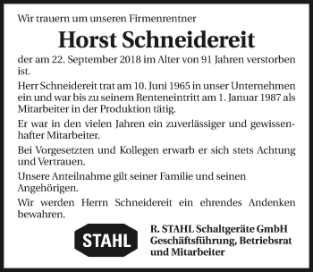 Traueranzeige von Horst Schneidereit 