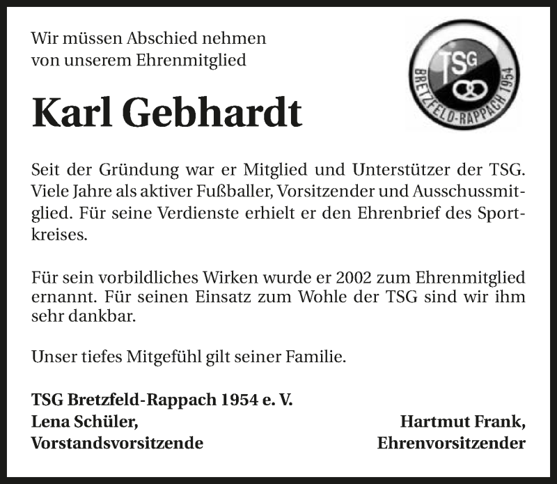  Traueranzeige für Karl Gebhardt vom 30.10.2018 aus 
