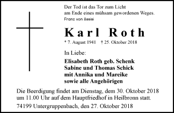 Traueranzeige von Karl Roth 
