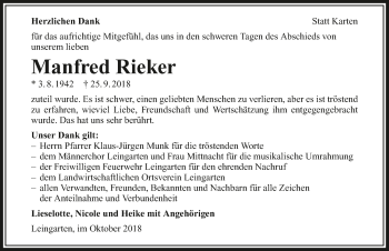 Traueranzeige von Manfred Rieker 
