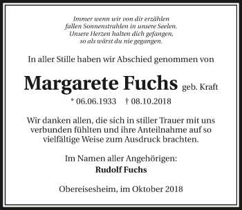 Traueranzeige von Margarete Fuchs 