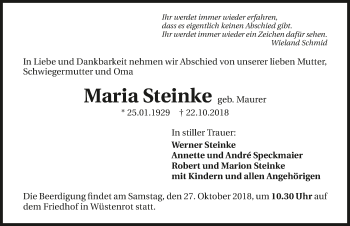 Traueranzeige von Maria Steinke 
