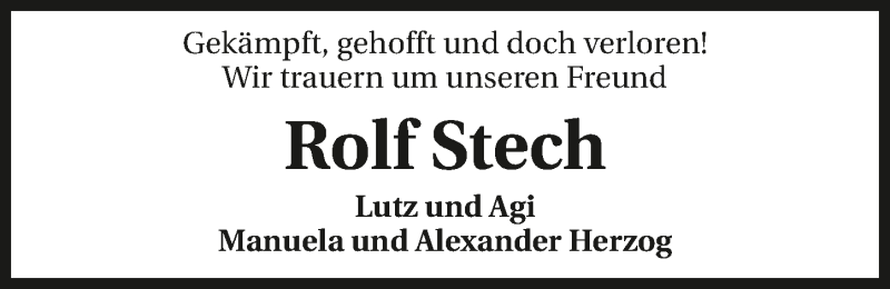  Traueranzeige für Rolf Stech vom 10.10.2018 aus 