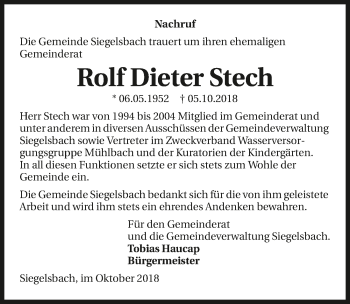 Traueranzeige von Rolf Dieter Stech 