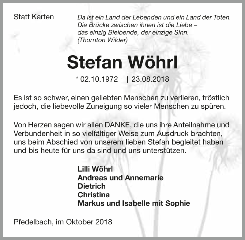  Traueranzeige für Stefan Wöhrl vom 10.10.2018 aus 