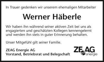 Traueranzeige von Werner Häberle 