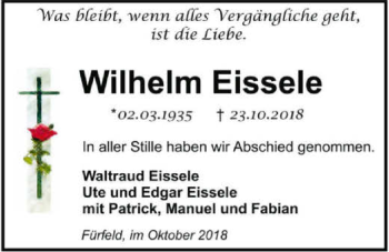 Traueranzeige von Wilhelm Eissele 