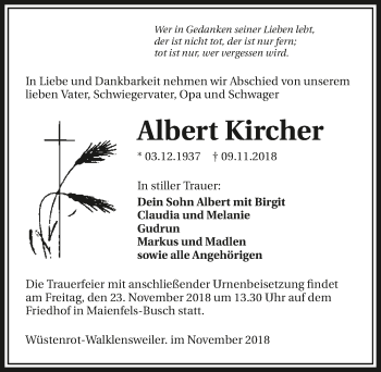 Traueranzeige von Albert Kircher 