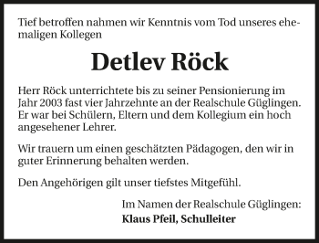 Traueranzeige von Detlev Röck 