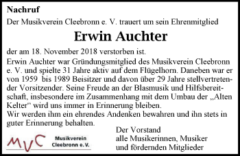 Traueranzeige von Erwin Auchter 