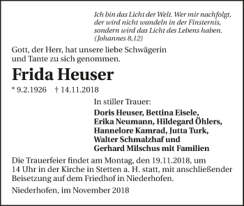 Traueranzeige von Frida Heuser 