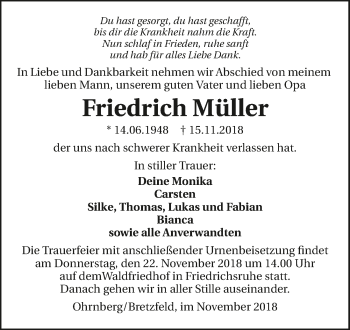 Traueranzeige von Friedrich Müller 