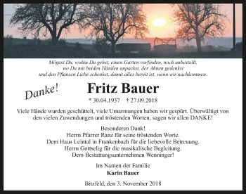 Traueranzeige von Fritz Bauer 