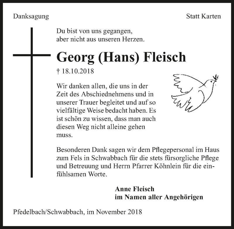  Traueranzeige für Georg Fleisch vom 24.11.2018 aus 