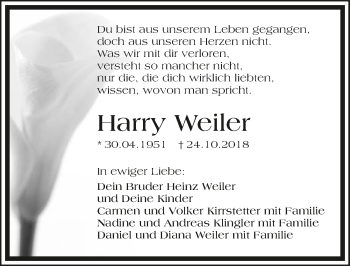 Traueranzeige von Harry Weiler 