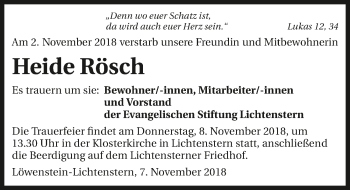 Traueranzeige von Heide Rösch 