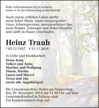 Traueranzeige von Heinz Traub 