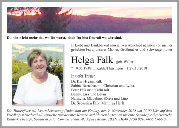 Traueranzeige von Helga Falk 