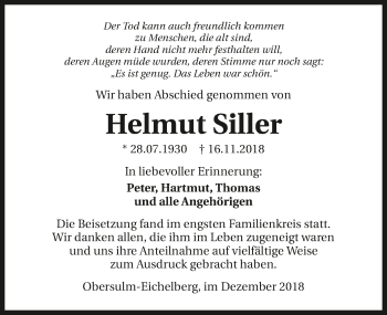 Traueranzeige von Helmut Siller 