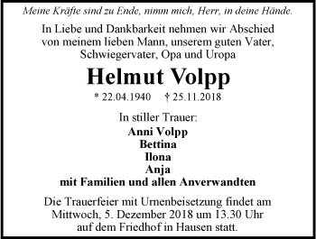 Traueranzeige von Helmut Volpp 